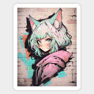 Kawaii Aesthetic  Pastel Nekomimi Anime Cat Girl Graffiti Art Style Sticker